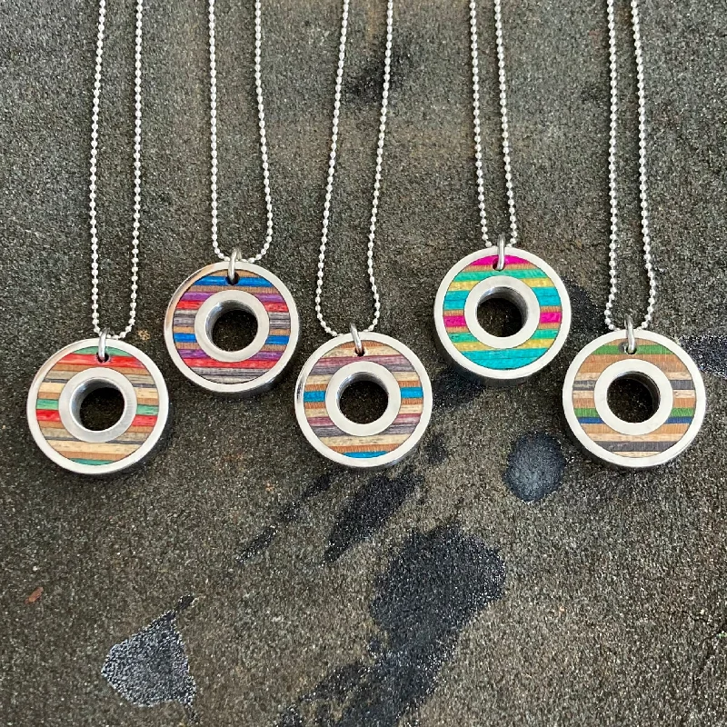 Diamond Necklaces-Upcycled Wood Skateboard Ball Bearing Necklaces