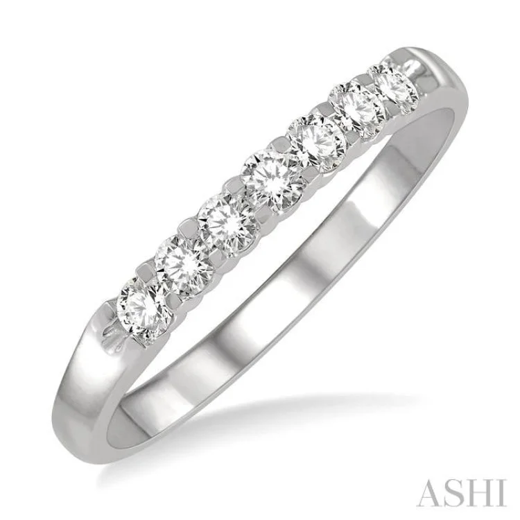 Designer Custom Wedding Ring Sets-1/4 ctw 7 Stone Round Cut Diamond Wedding Band in 14K White Gold