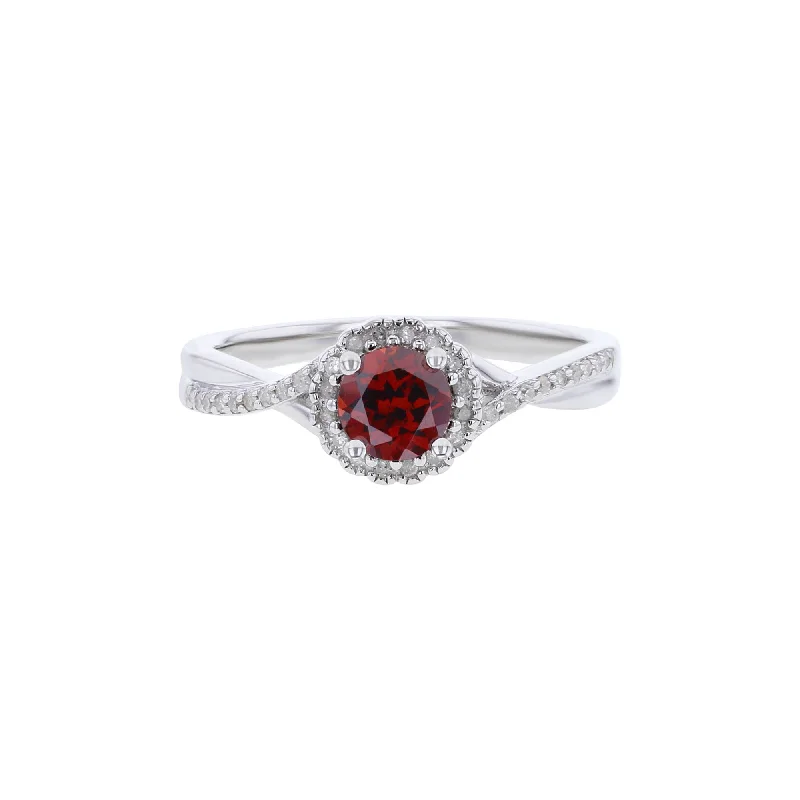 Fashion Engagement Rings for Women-Silver Sweet Treat Garnet & Diamond Ring