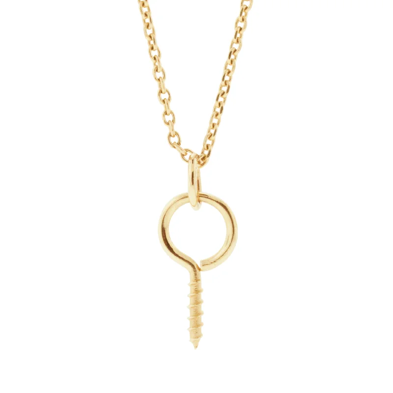 Women's Necklaces-Small Gold Hook Eye Screw Pendant Necklace