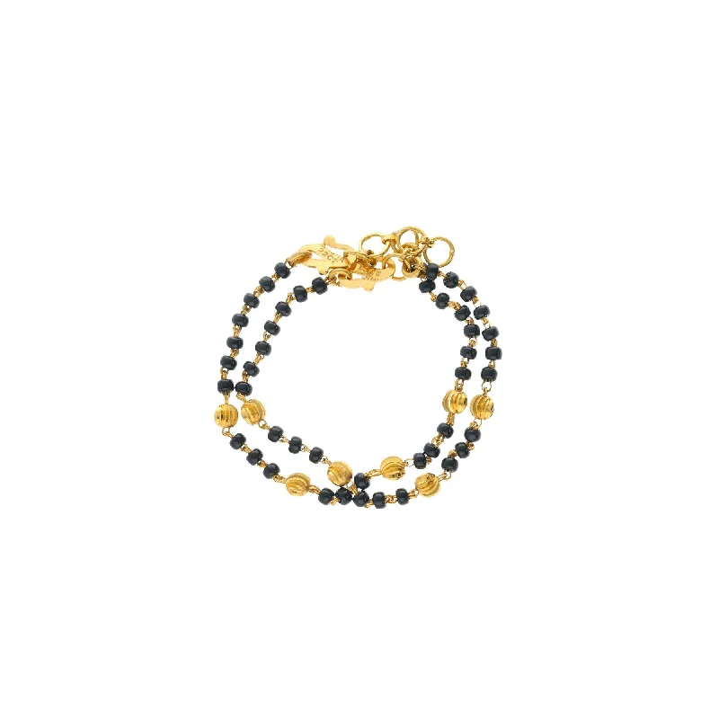 Chunky Bracelets for Men’s Fashion-22K Yellow Gold Link Peace Old Fashioned Baby Bracelet W/ Black-beads, 6.9 grams