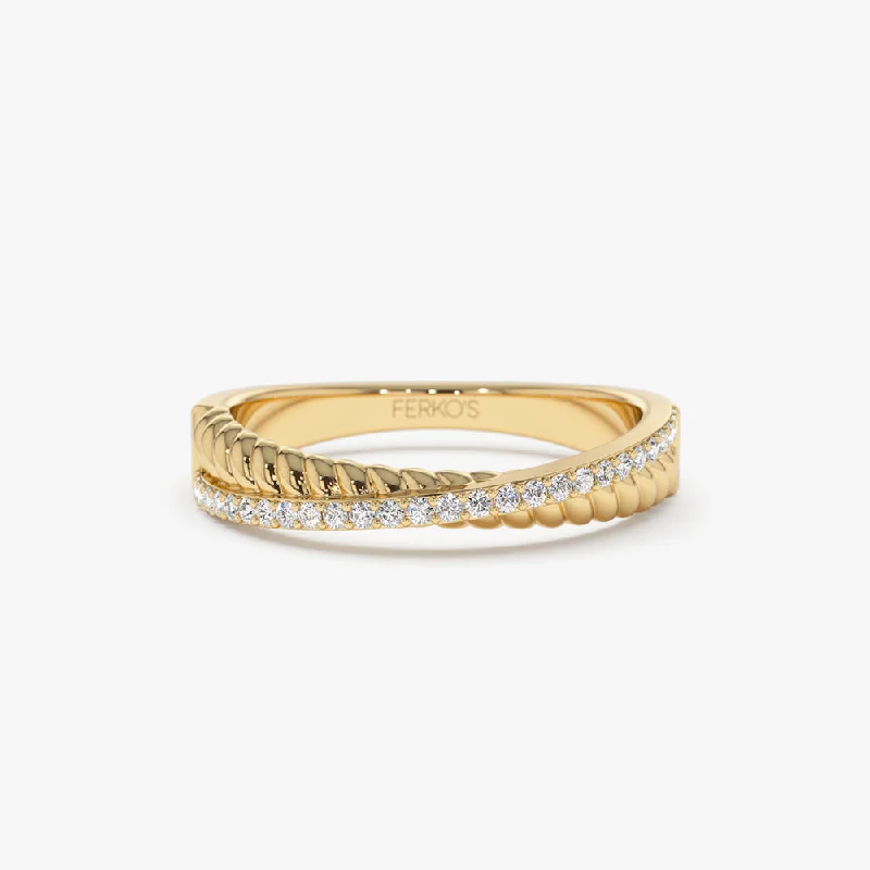 Engagement Rings with Colored Diamonds-14k Gold Micro Pave Diamond Twisted Rope Criss Cross Ring