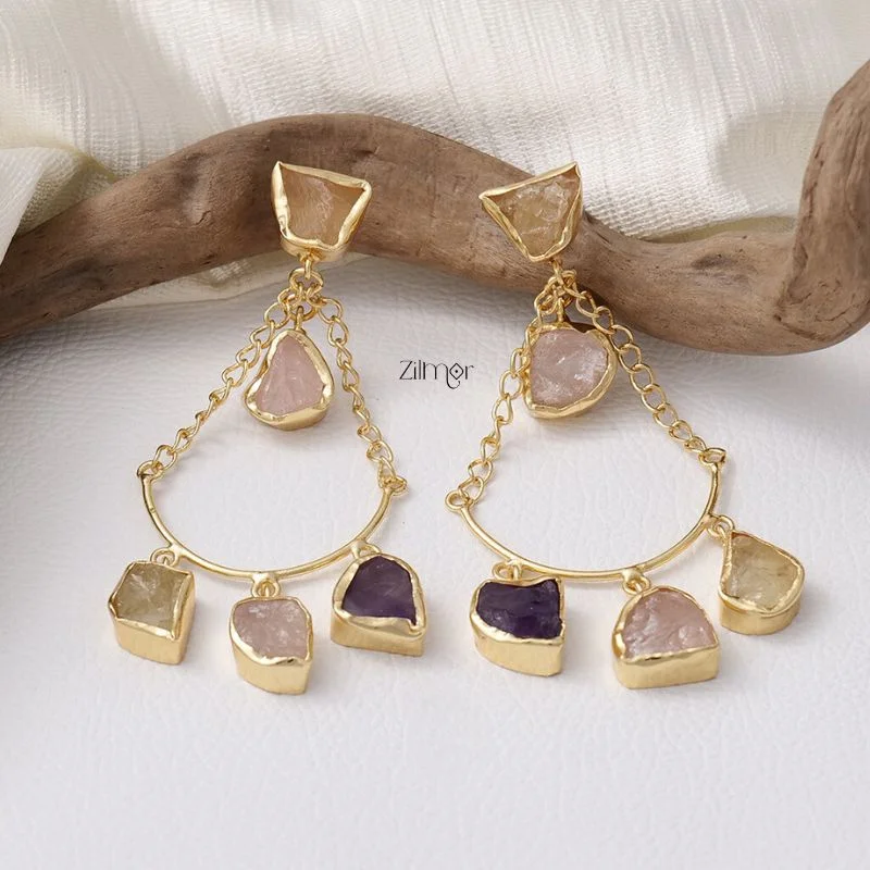 Classic Gemstone Earrings-KR200130 - Natural Raw Stone Earring