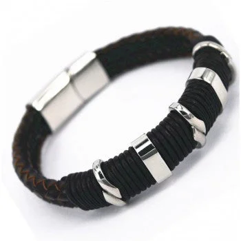 Simple Stone Bracelets for Women-Stainless Steel and Leather Bracelet