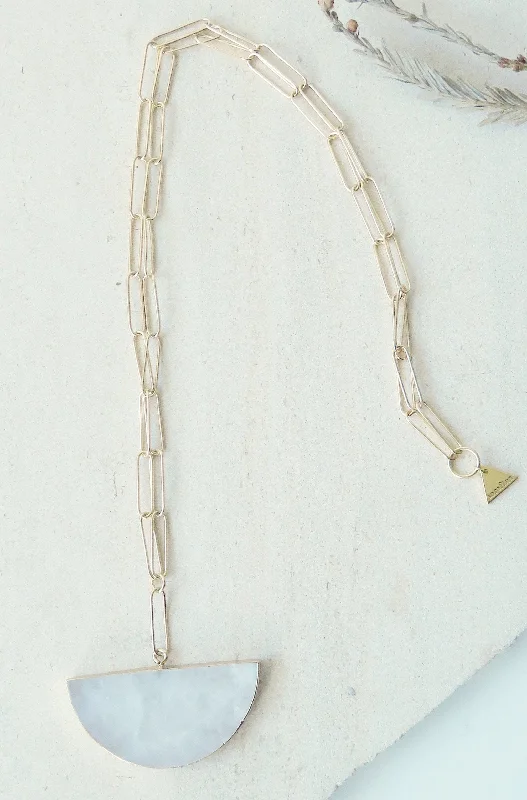 Quote Necklaces-Half Moonstone Paperclip Chain Necklace