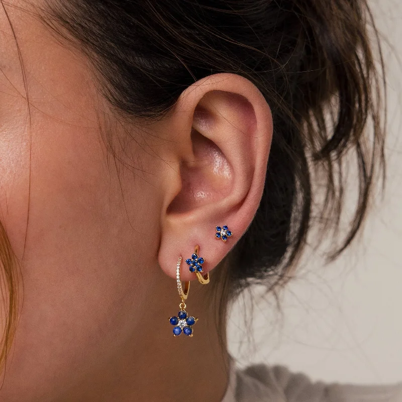 Simple Drop Earrings for Women-Sapphire Flower Earrings Set