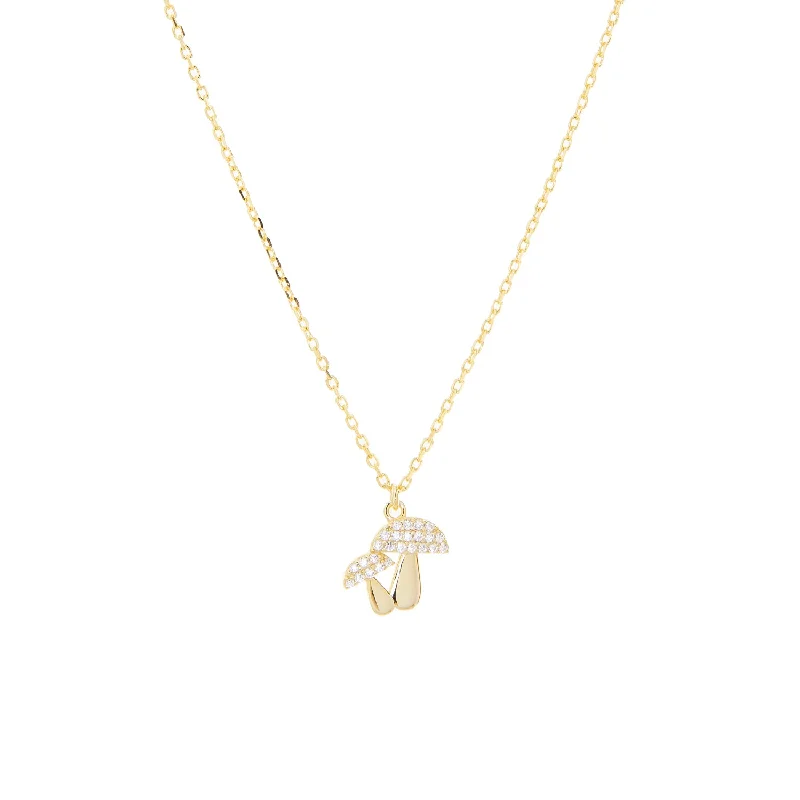 Artistic Pendant Necklaces-gold plated cz mushroom pendant necklace