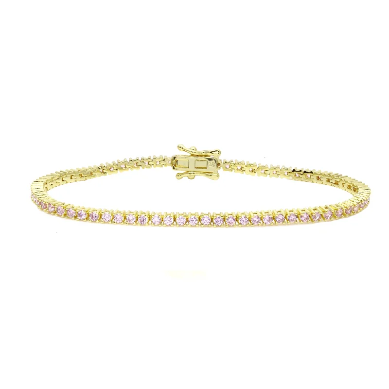 Simple Bracelets for Formal Wear-Pink Thin Tennis Bracelet