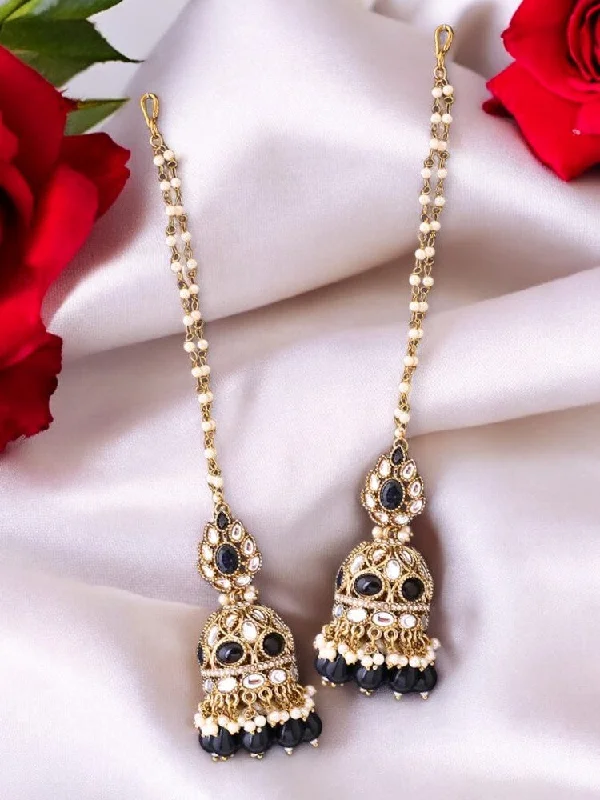 Handcrafted Drop Earrings for Women-Jet Gita Sahara Jhumkis