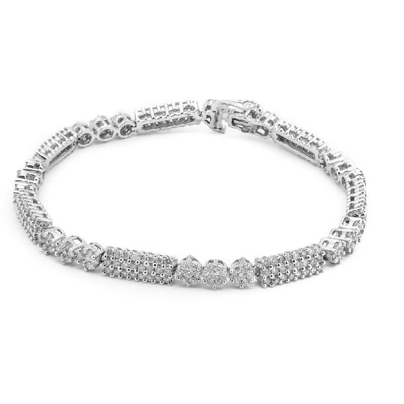 Handmade Adjustable Bracelets for Teens-4.03CT Diamond Modern Tennis Bracelet Set in 18K White Gold W/ Fold Over Closure