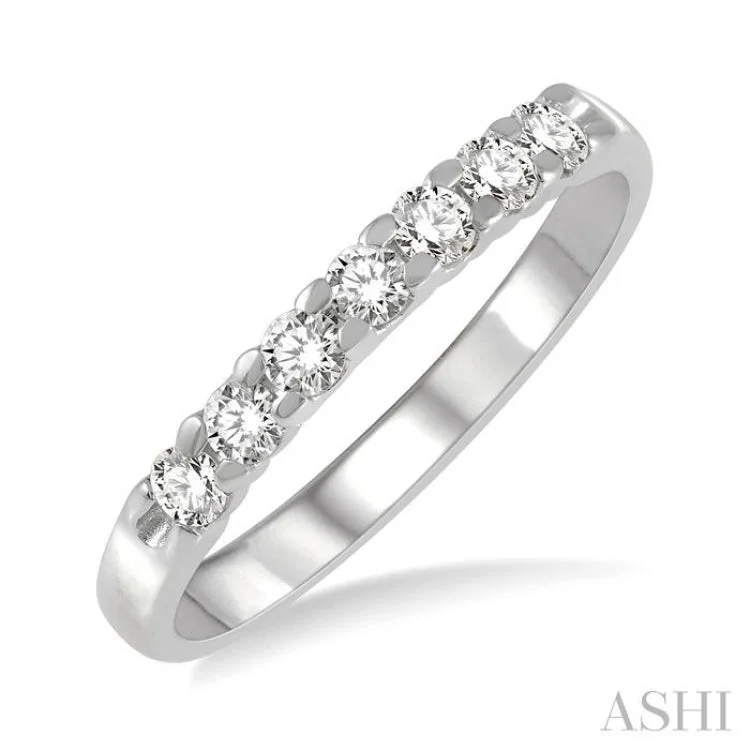 Custom Engagement Rings with Diamond Accents-1/3 ctw 7 Stone Round Cut Diamond Wedding Band in 14K White Gold