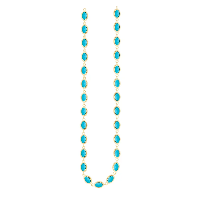 Infinity Necklaces-Turquoise Cabochon Gold Oval Link Necklace