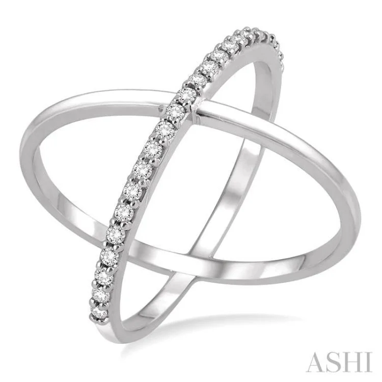 Luxury Promise Rings for Women-1/4 Ctw Round Cut Diamond 'X' Ring in 14K White Gold