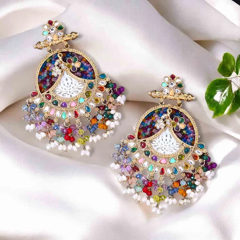 Silver Hoop Drop Earrings-Multicolor Fareena Chandbalis