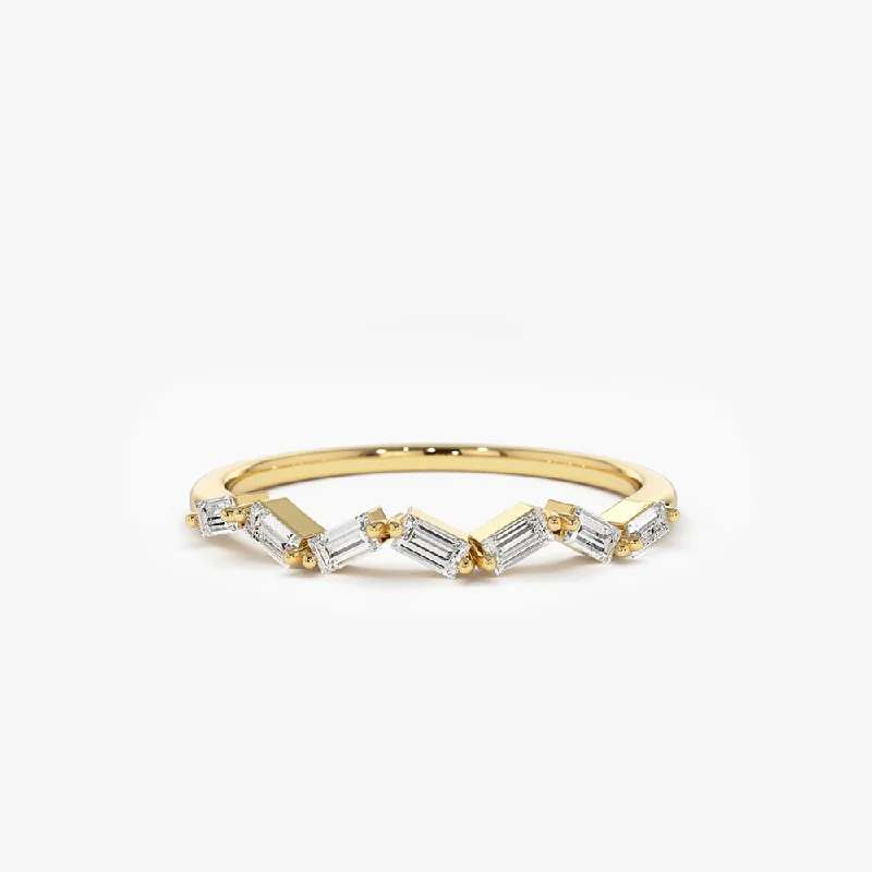 Vintage Custom Wedding Rings-14K Slanted Baguette Diamond Stacking Ring