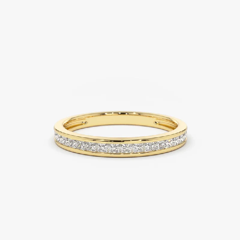 Luxury Wedding Bands with Diamonds-14k Channel Setting Princess Cut Half Eternity Diamond Ring