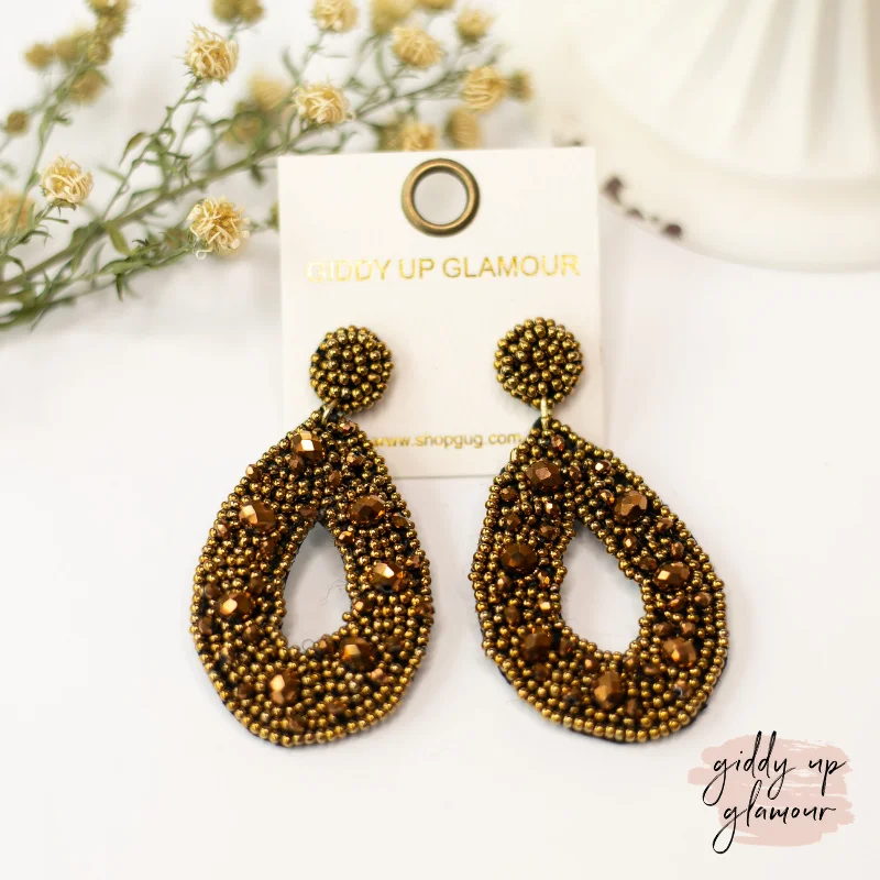 Custom Gold Earrings-Seed Bead Teardrop Post Earrings in Bronze