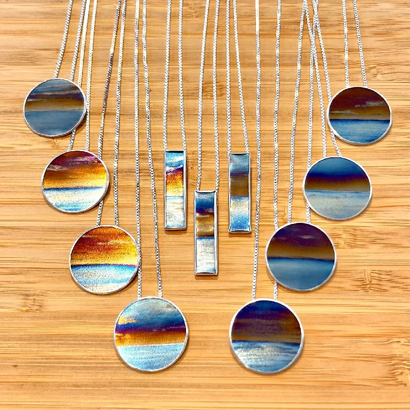 Silver Necklaces-Flame Painted Titanium Beach Sunset Necklaces