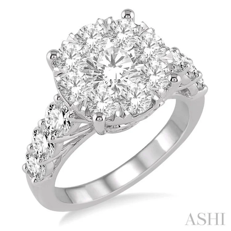 Matching Wedding Rings for Couples-2 Ctw Round Diamond Lovebright Ring in 14K White Gold