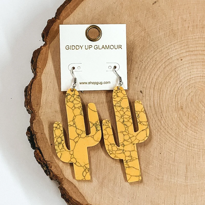 Trendy Hoop Earrings-Set in Stone Cactus Cutout Earrings in Yellow