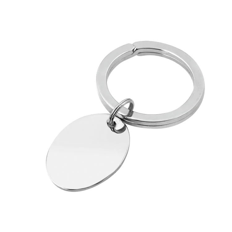 Handmade Diamond Wedding Bands-Rhodium Finish Polished Oval Key Ring