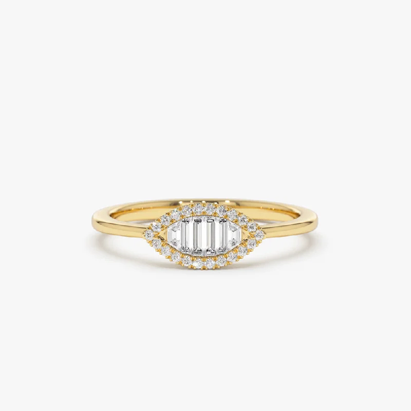 Custom Rose Gold Engagement Rings-Marquise Baguette Diamond Ring in 14K