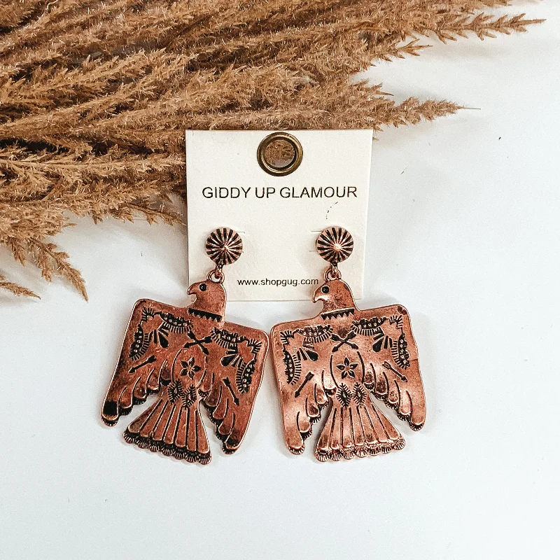 Geometric Drop Earrings for Women-Western Thunderbird Metal Earrings in Copper Tone