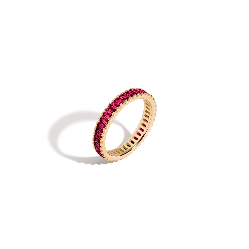 Custom Birthstone Engagement Rings-Lab Grown Red Ruby Baguette Eternity Ring