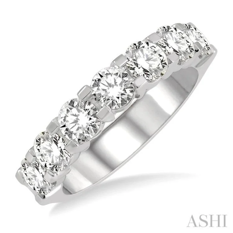 Affordable Promise Wedding Rings-1 1/2 ctw 7 Stone Round Cut Diamond Wedding Band in 14K White Gold