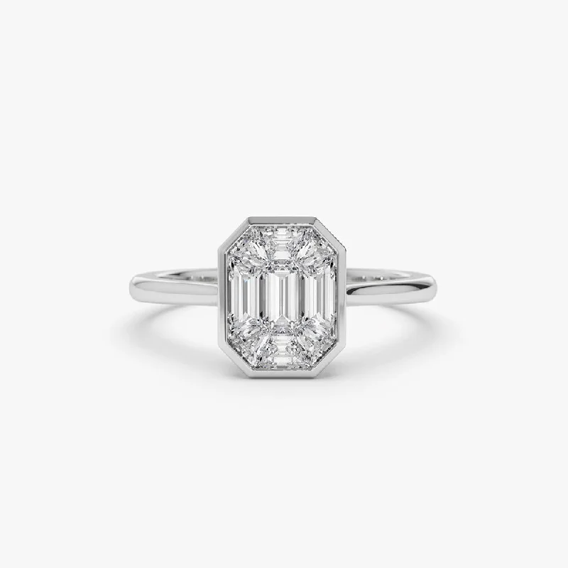 Customizable Engagement Rings-14k Emerald Cut Illusion Mosaic Solitaire Engagement Ring