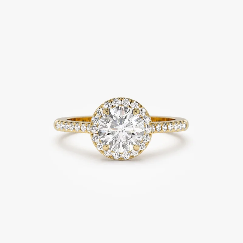 Vintage Custom Engagement Rings-1.25 ctw 14K Halo Setting Round Brilliant Lab Grown Diamond Engagement Ring - Aria