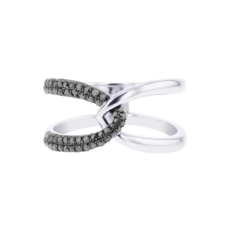 Luxury Promise Rings for Women-Silver Interlacing Black Diamond Ring