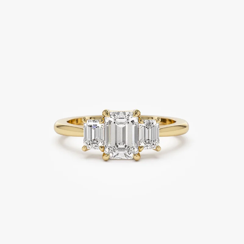 Designer Engagement Bands-1.50 ctw 14k Emerald Cut Lab-Grown Diamond Three Stone Engagement Ring - Julie