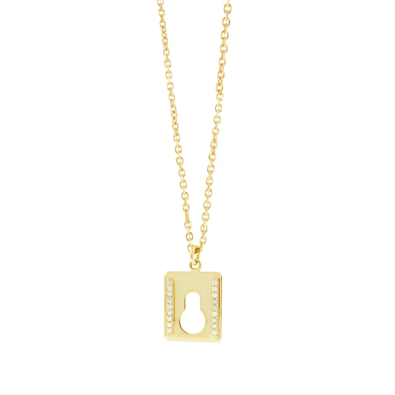 Natural Gemstone Necklaces-Gold Lock Pendant Necklace with Diamonds