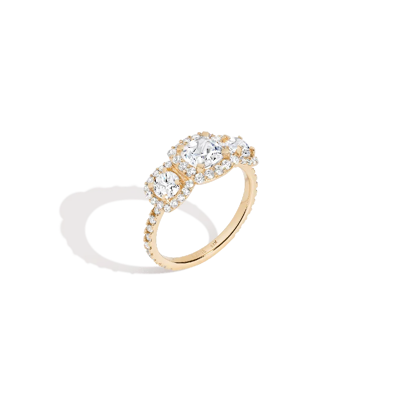 Simple Diamond Promise Rings-Pavé Cushion Cut Tri-Diamond Ring