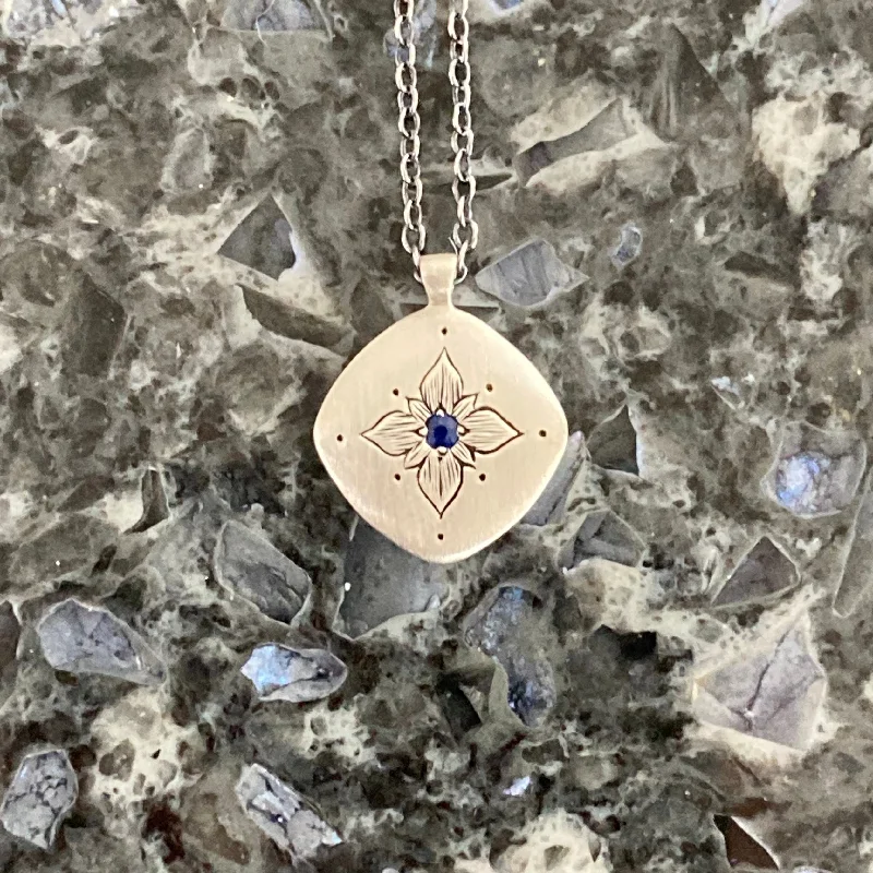 Luxury Pendant Necklaces-Lotus Sapphire Sterling Silver Pendant Necklace