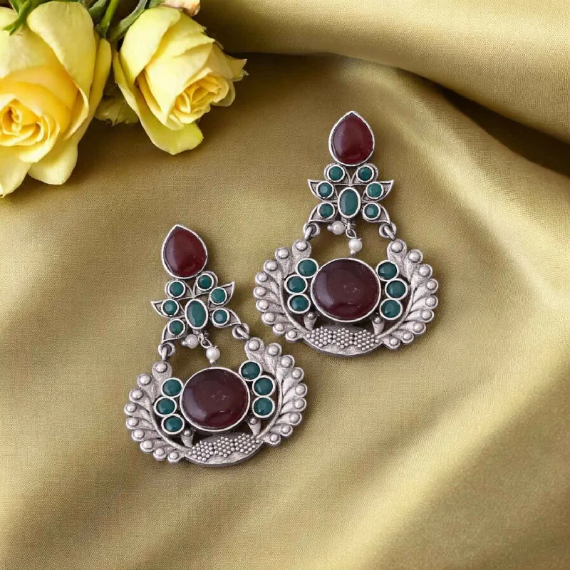 Trendy Drop Earrings for Women-Maroon Rudri Oxidised Danglers