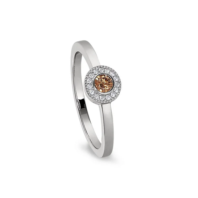 Engagement Rings with Colored Diamonds-Platinum Finish Sterling Silver Micropave Round Simulated Citrine Ring with Simulated Diamonds Size 7