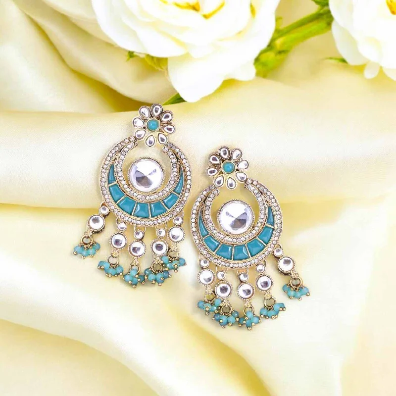 Trendy Hoop Drop Earrings-Turquoise Nitaia Chandbalis