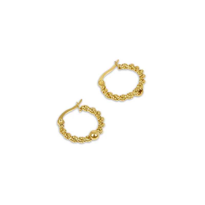 Elegant Drop Gemstone Earrings-Twisted Rope Hoop Earrings - Gold