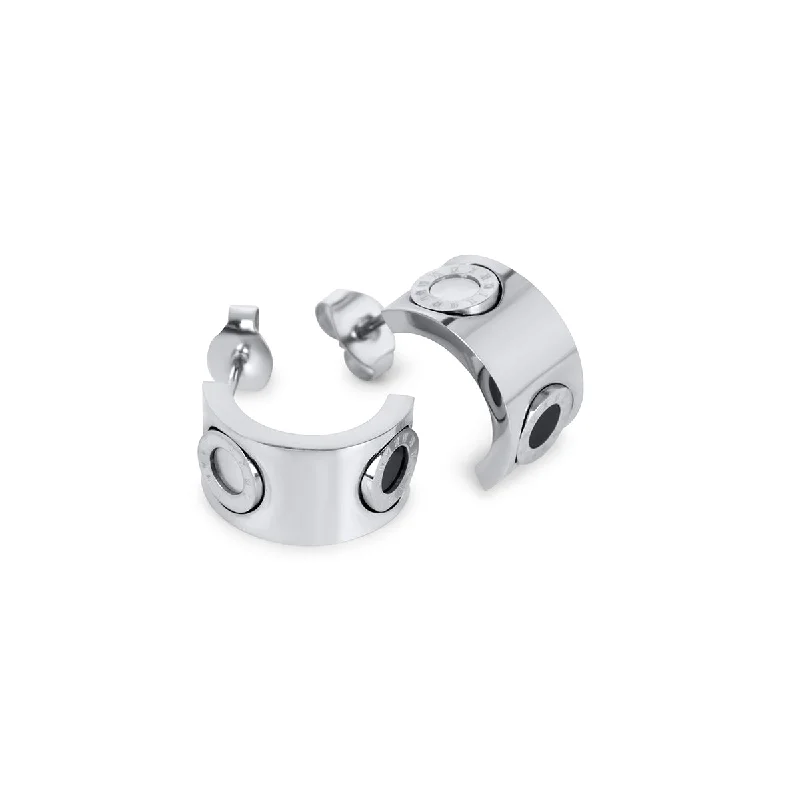 Sparkling Hoop Earrings-Monochrome Numeral Stud Earrings - Silver