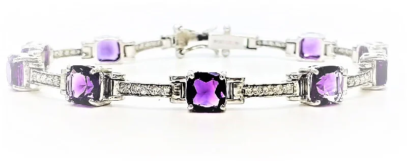 Women’s Silver Charm Bracelets-AMETHYST AND DIAMOND HOT-CAKE BRACELET