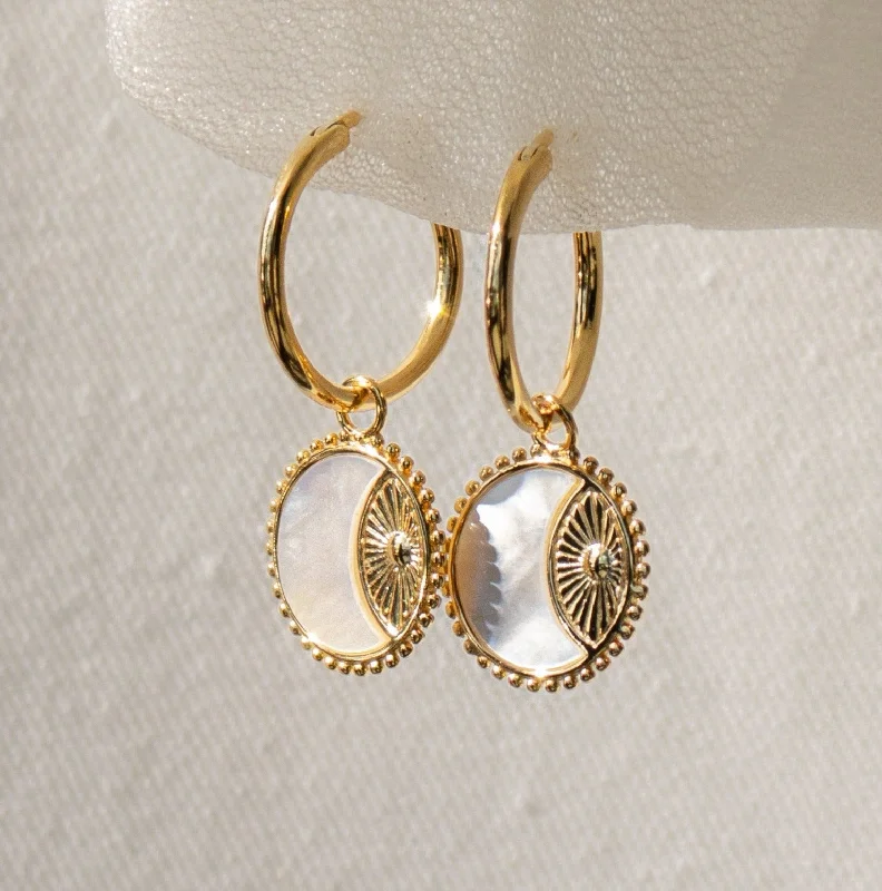 Custom Crystal Earrings-Pia Pearl Coin Hoops