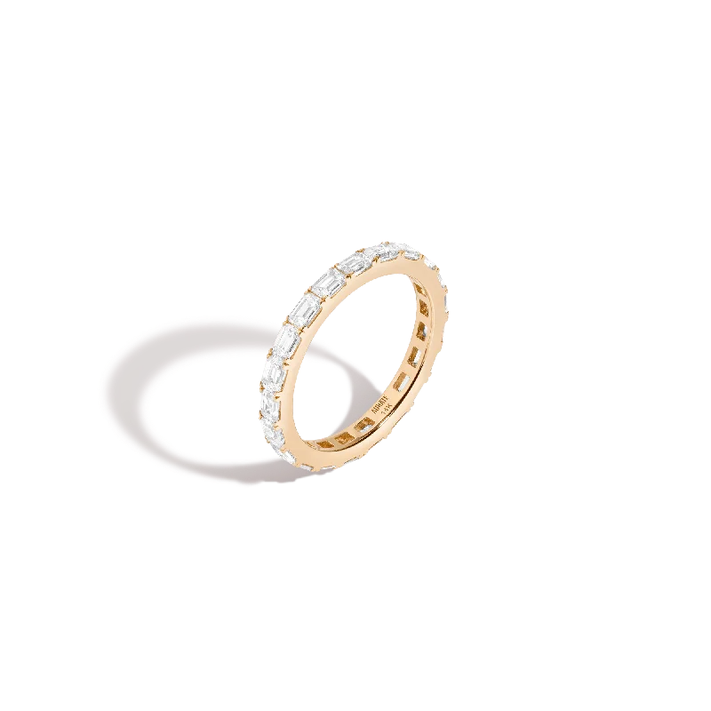 Unique Rose Gold Rings-Horizontal Emerald Diamond Eternity Ring