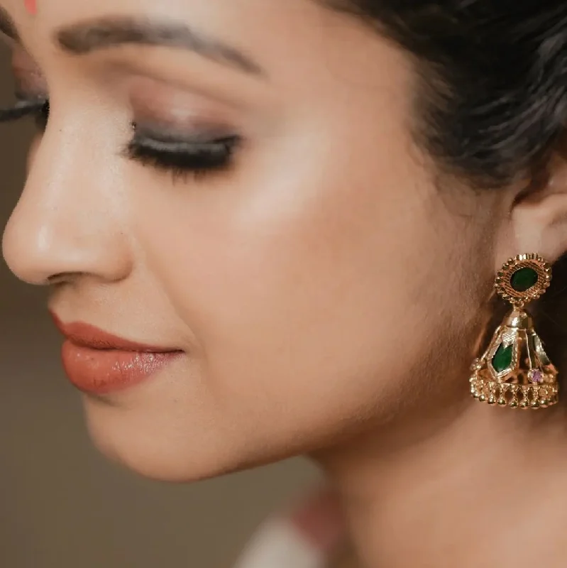 Geometric Hoop Earrings for Women-PP101721 -Gold tone Nagapadam Palakka Jumkha Earrings