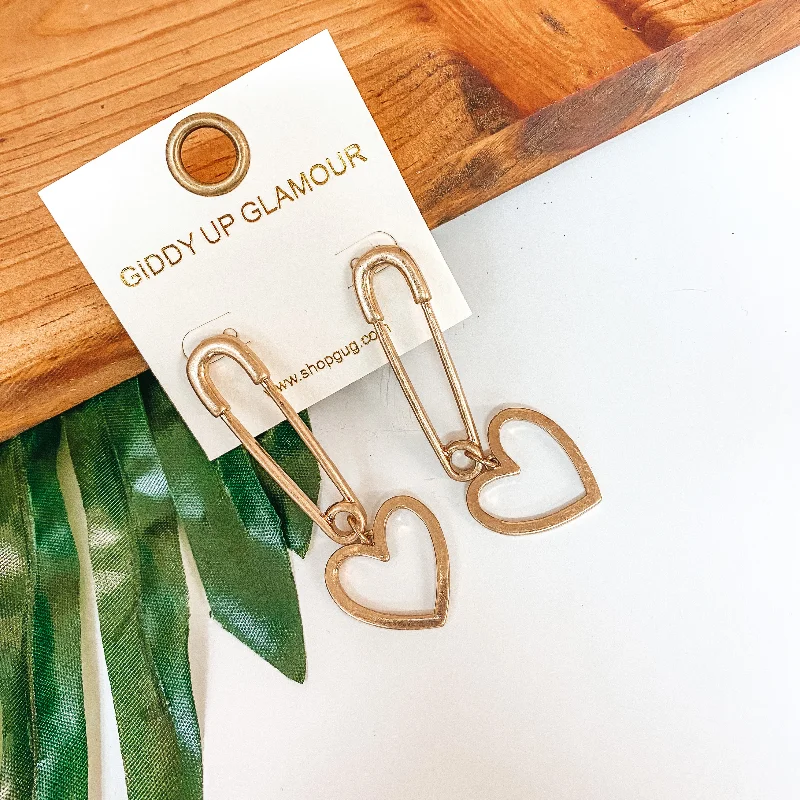 Large Gold Hoop Earrings-Safely Stylish Heart Dangle Earrings in Gold