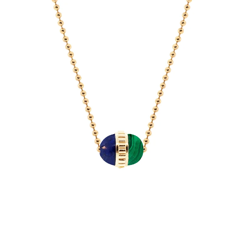 Real Gold Necklaces-Lapis/Malachite Pendant On A Gold Ball Chain Necklace