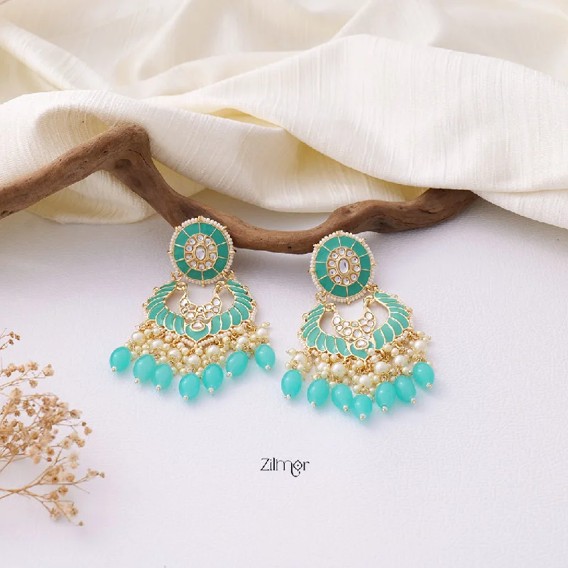 Luxury Gold Earrings-Kundan Enameled Earrings - FS100861