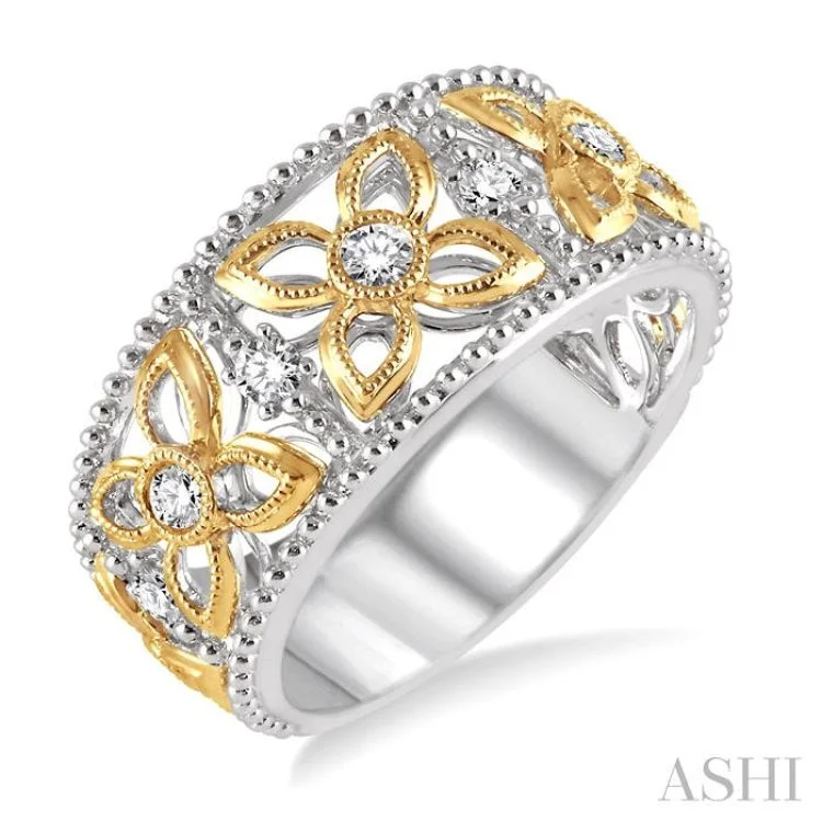 Fashionable Wedding Rings-1/3 Ctw Round Cut Diamond Fashion Band in 14K White and Yellow Gold