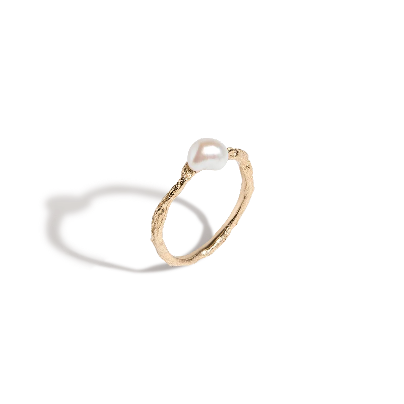 Affordable Custom Engagement Rings-AURATE X KERRY: Venus Organic Pearl Gold Ring